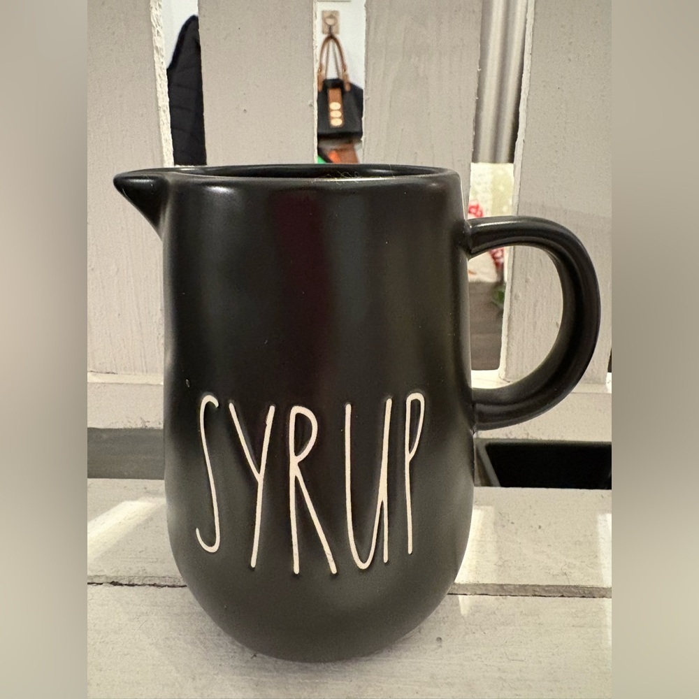 Rae Dunn Black Ceramic Syrup Jug
